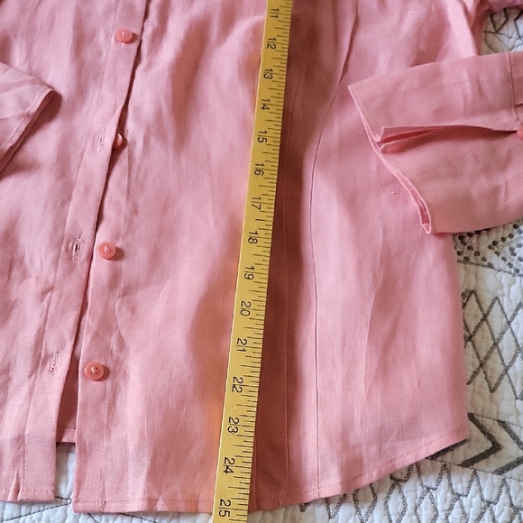 LOFT 100% Linen Coral Button-Up Women's Blouse Long Sleeve Size L - Picture 5 of 7